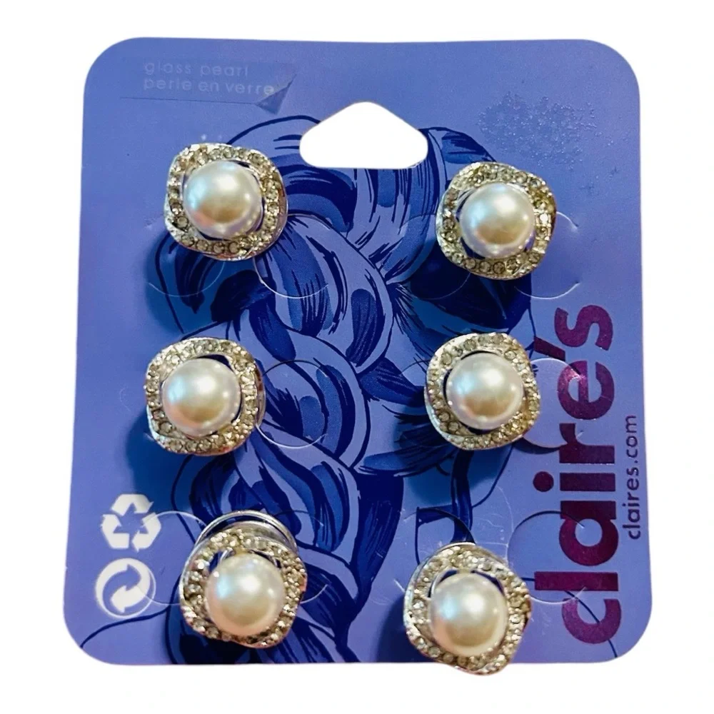 Pearl and Rhinestones cluster hair spinners-Silver Hair Accessories- Bridal-New